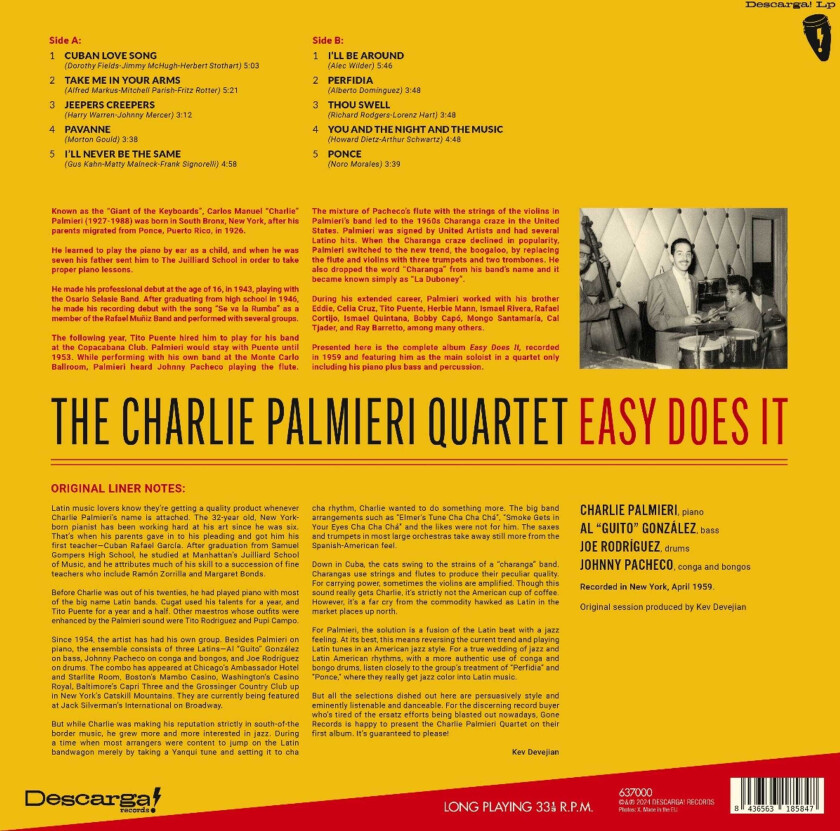 Charlie Quartet Palmieri Easy Does It LP/Vinyl