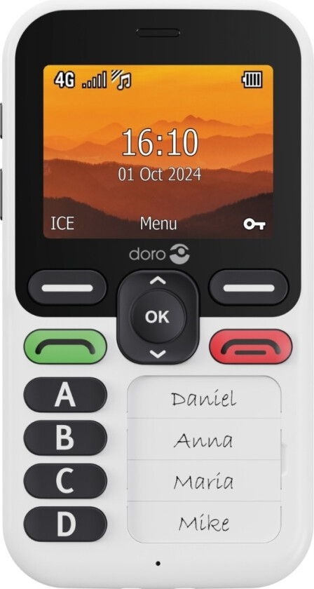 DORO Leva X10 mobiltelefon (lader selges separat), hvit/svart