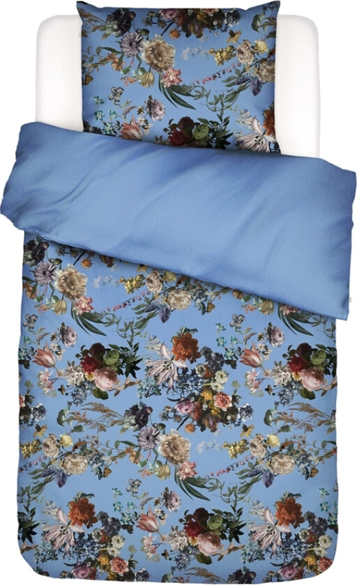 Blomstrete sengetøy 140x200 cm - Fleur grå - Vendbart sengesett i 100% bomullssateng - Essenza sengetøy