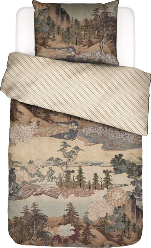 Blomstrete sengetøy 140x200 cm - Fleur grå - Vendbart sengesett i 100% bomullssateng - Essenza sengetøy