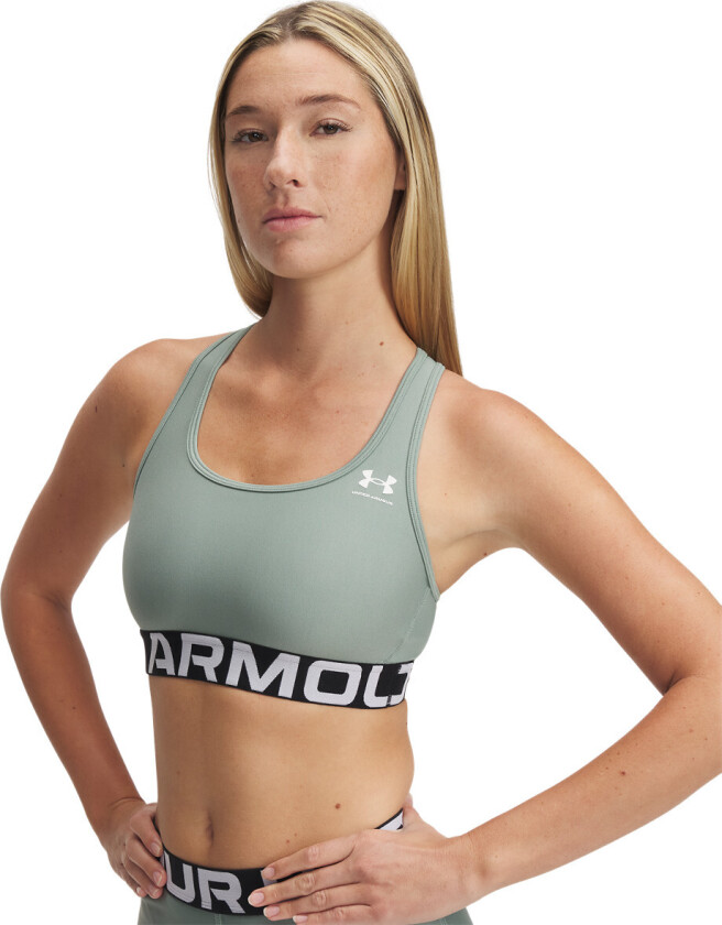 Women's HeatGear® Armour Mid Branded Sports Bra Silica Green