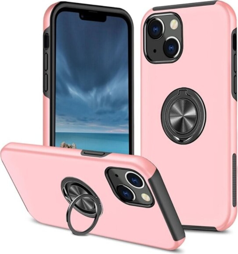 iPhone 14 Finger Ring Kickstand Hybrid Case - Pink Pink
