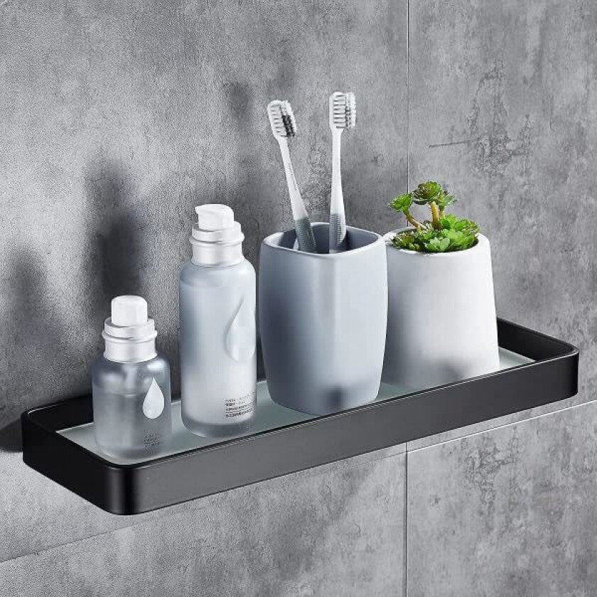 Dusjhylle uten boring Vegg Hylle Bad Caddy Med arrangør Rustfri Ingen skader Herdet glass Aluminium Lagring for kjøkkenutstyr 30