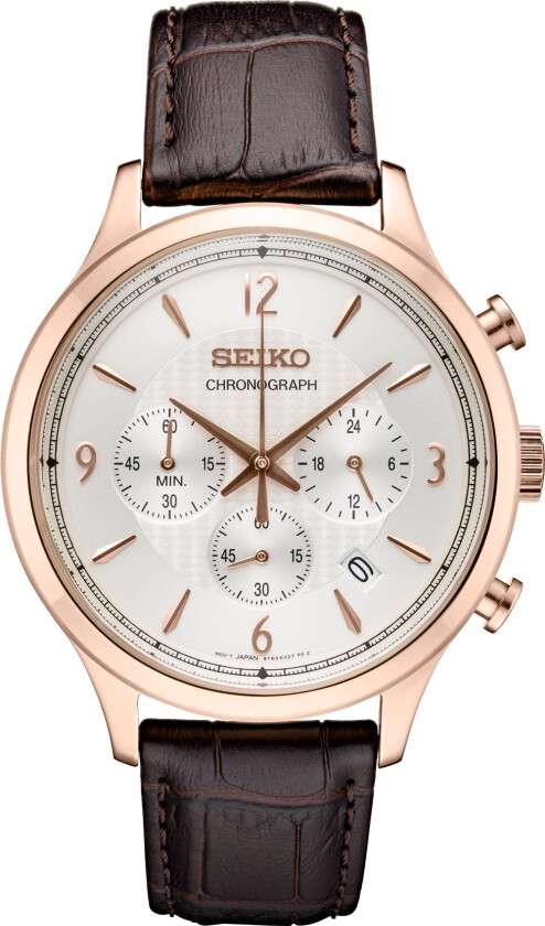 Seiko Classic Chronograph SSB342P1 - RIP -  Kvarts - Kobber Rosegull - Herreklokker - Skinn - Mineral