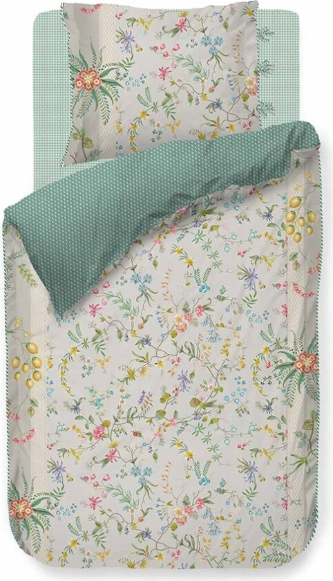 Blomstrete sengetøy - 140x200 cm - Petites Fleurs Khaki - Sengesett med dobbeltsidig design - 100% bomull - Pip studio