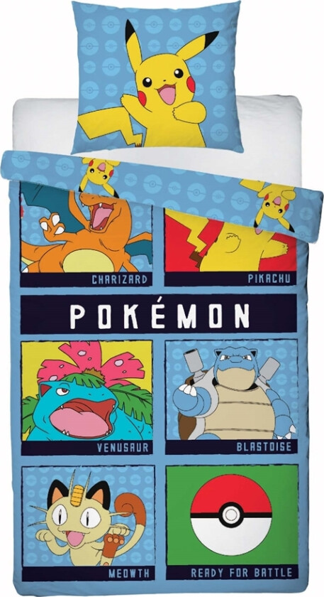 Pokémon sengetøy - 140x200 cm - Pikachu 2-i-1 sengesett - Dynetrekk i 100% bomull