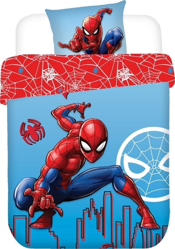 Spiderman sengetøy - 100 % myk bomull - 140x200 cm - Spiderman vendbart sengesett - Dynetrekk med 2 motiver