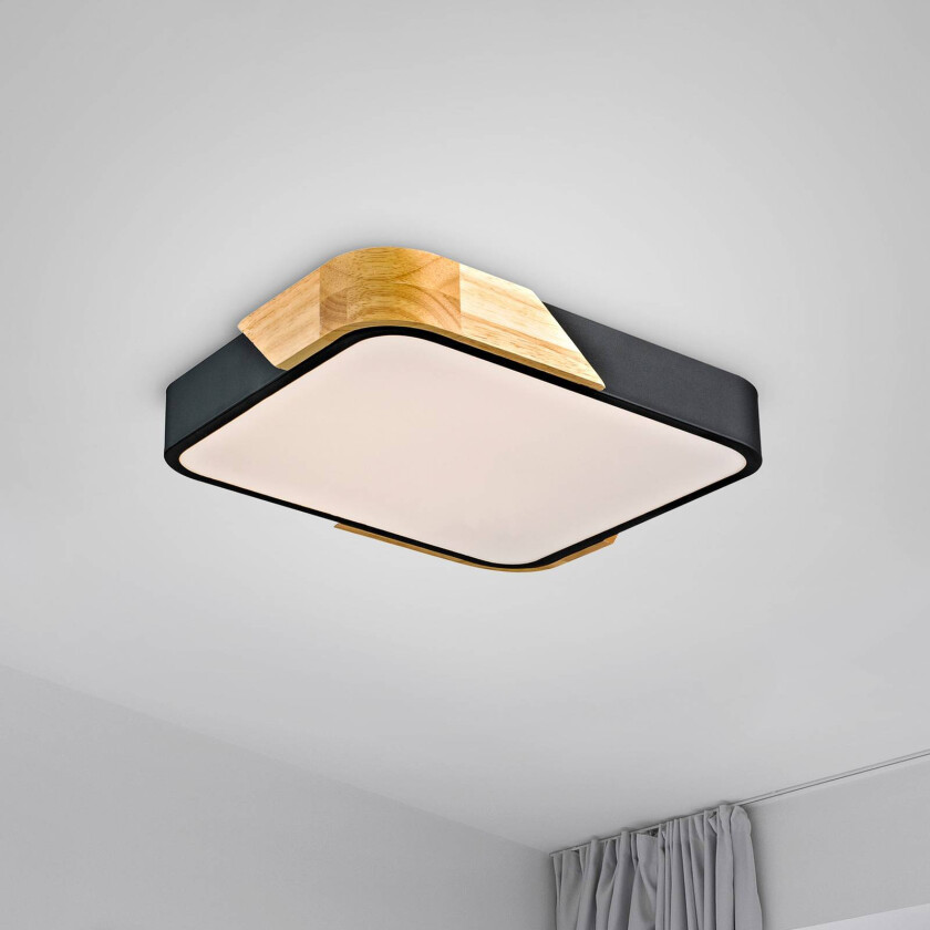 Bila LED taklampe, svart, 32x32 cm, tre