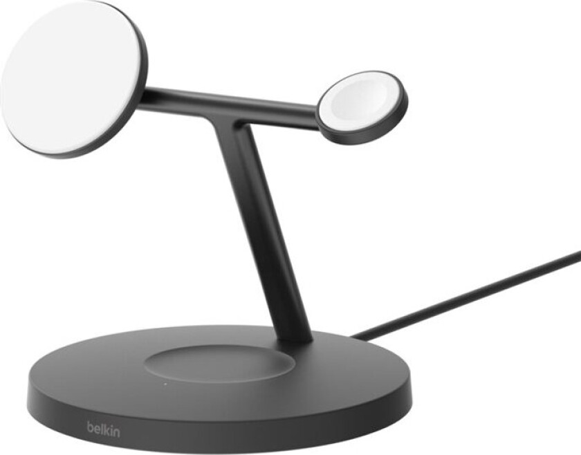 Bilde av Belkin Boostcharge Pro 3-In-1 - Trådløst Ladestativ - Med Qi2 + Ac-Strømadapter - 15 Watt - Fast Charge - Svart