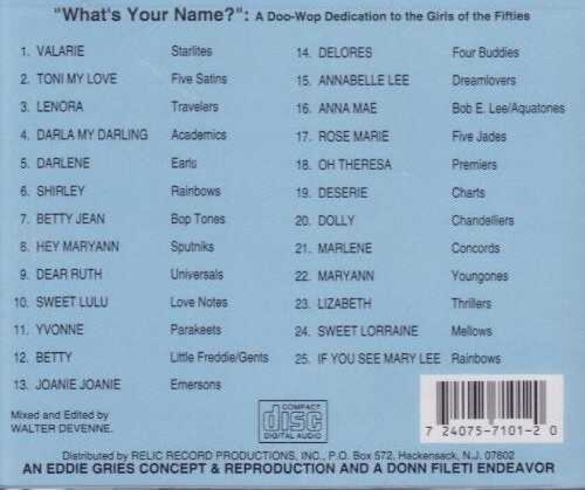 Diverse Artister Doowop Dedications To Girls Of The 50s CD