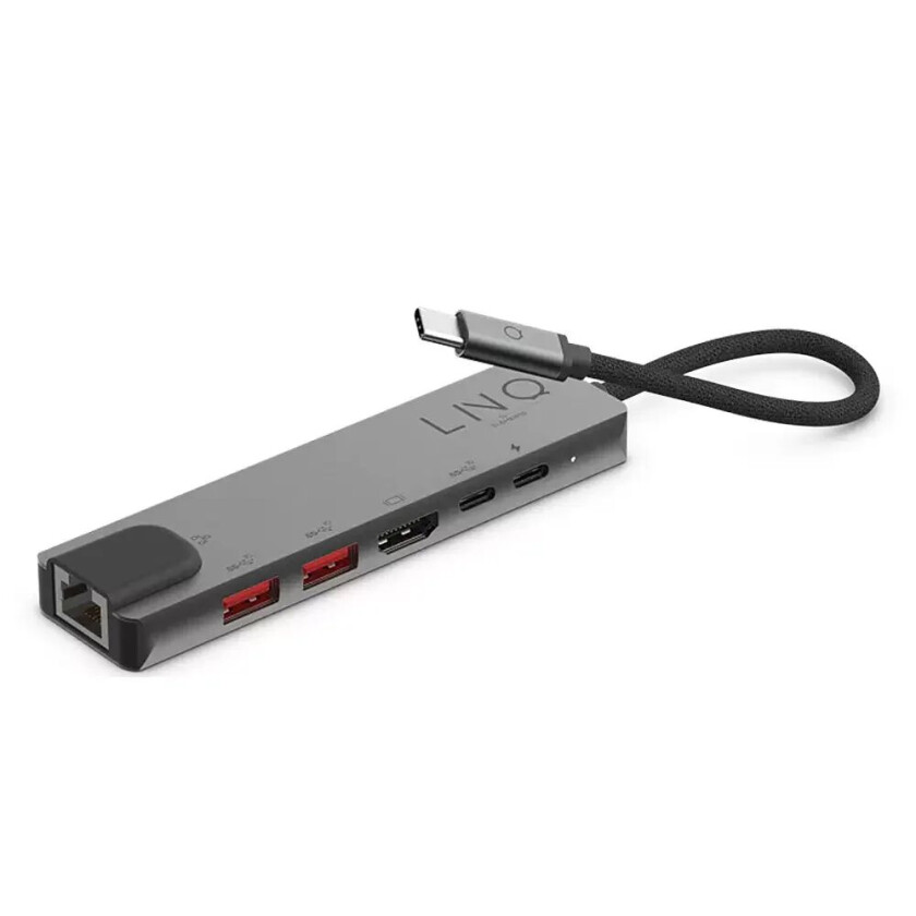 LinQ by Elements 6-in-1 USB-C Pro Multiport Hub - 2 x USB-A / 2 x USB-C / HDMI / RJ45 Ethernet - Space Grey