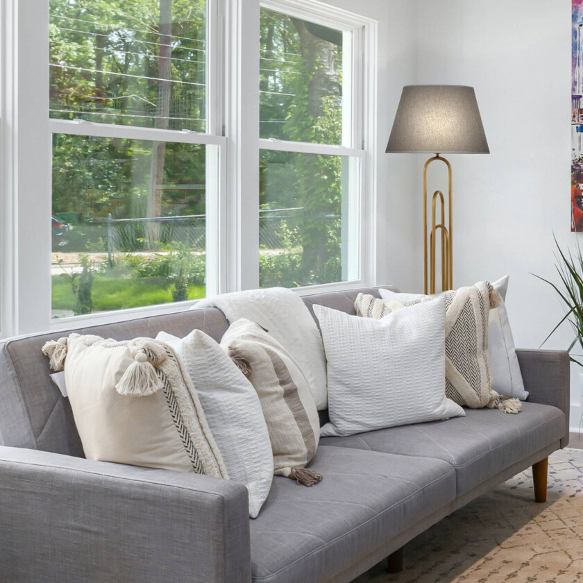 Lazar gulvlampe, grå/gull antikk, høyde 164 cm, tekstil/metall