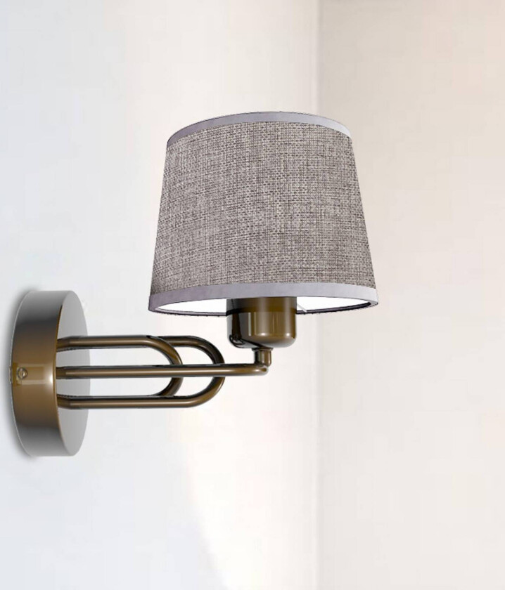 Lazar vegglampe, grå/gull antikk, Ø 20 cm, tekstil/metall