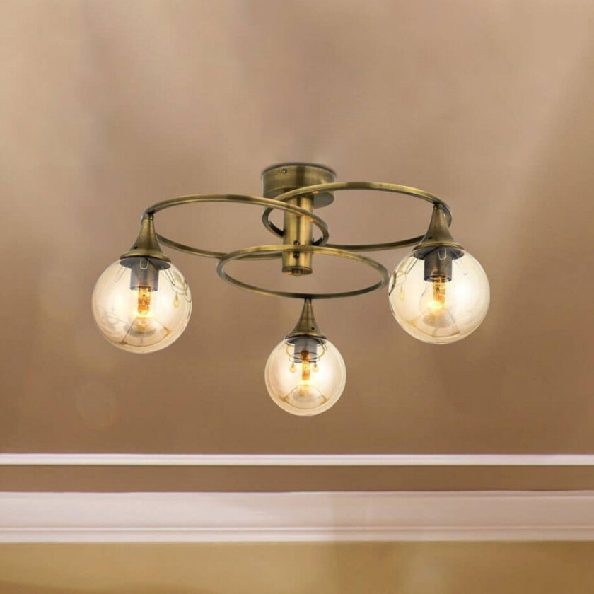 Binah taklampe rav/antikk gull 3 lyskilder Ø 60 cm glass/metall