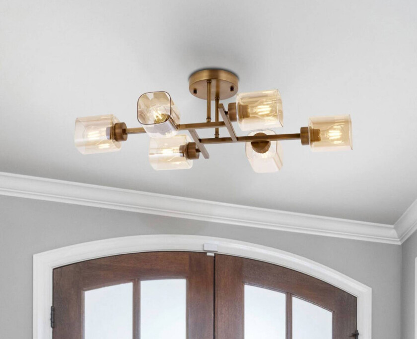 Taklampe Horia antikk gull/amber 80x40 cm glass/metall 6 lyskilder