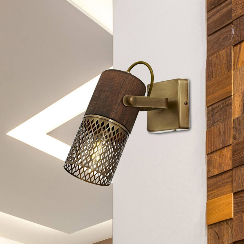 Vegglampe Albrecht, gull antikk, høyde 12 cm, metall/tre