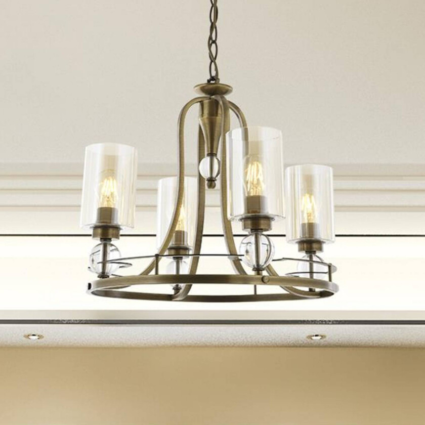 Lysekrone Jadina, gull antikk, 4 lyskilder, Ø 50 cm metall/glass