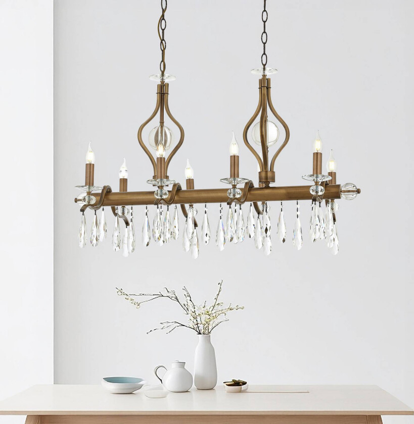 Lysekrone Elizabeth 105x55 cm metall/glass 8flg. antikk gull