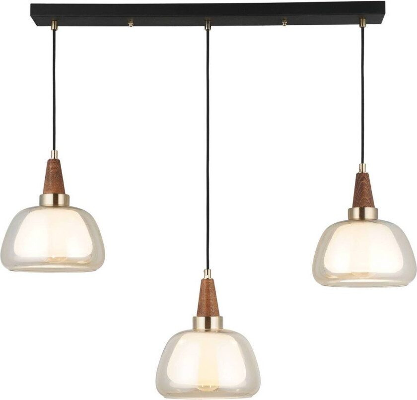 Ermo hengelampe, lineær, 3 lyskilder, messing, lengde 81 cm, glass