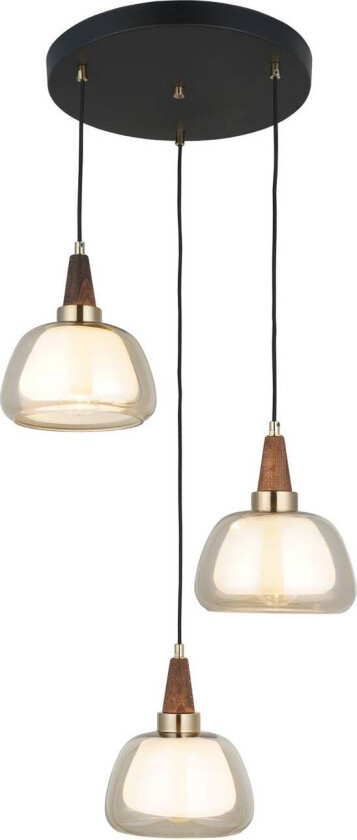 Ermo hengelampe, rund, 3 lyskilder, messing, Ø 47 cm, glass