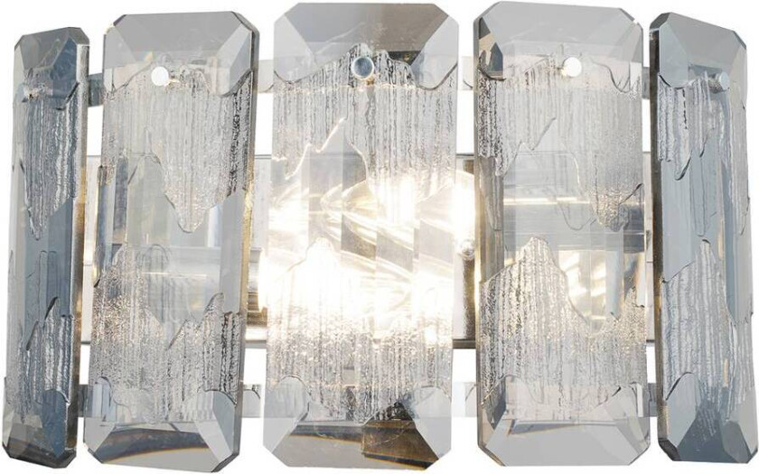 Orvin vegglampe, krom, 2 lyskilder, bredde 33 cm, glass