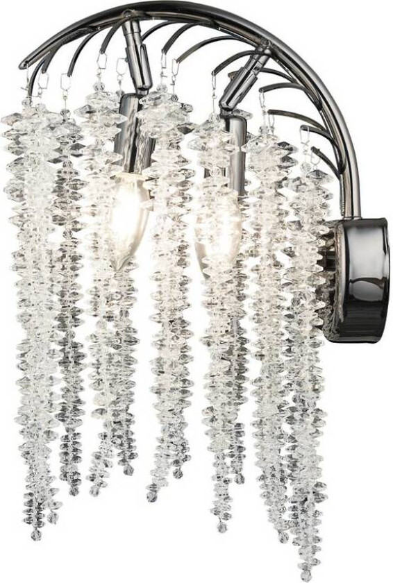 Grape vegglampe, perlesort, 2 lyskilder, krystallglass