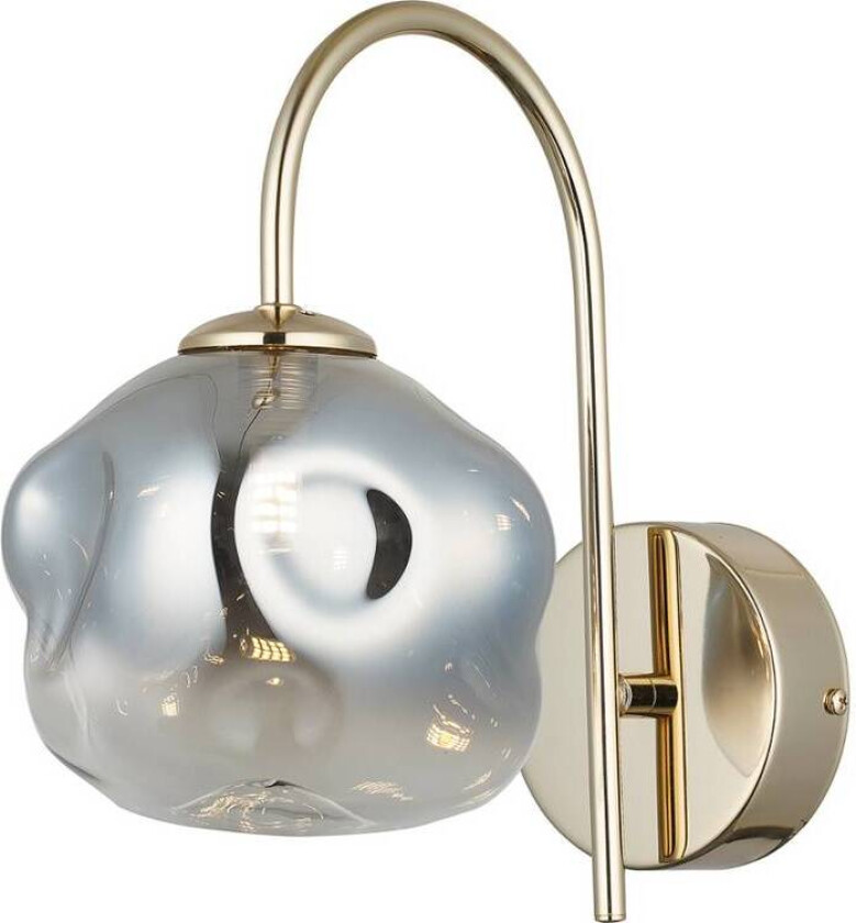 Herman vegglampe, gullfarget, høyde 23 cm, glass, jern