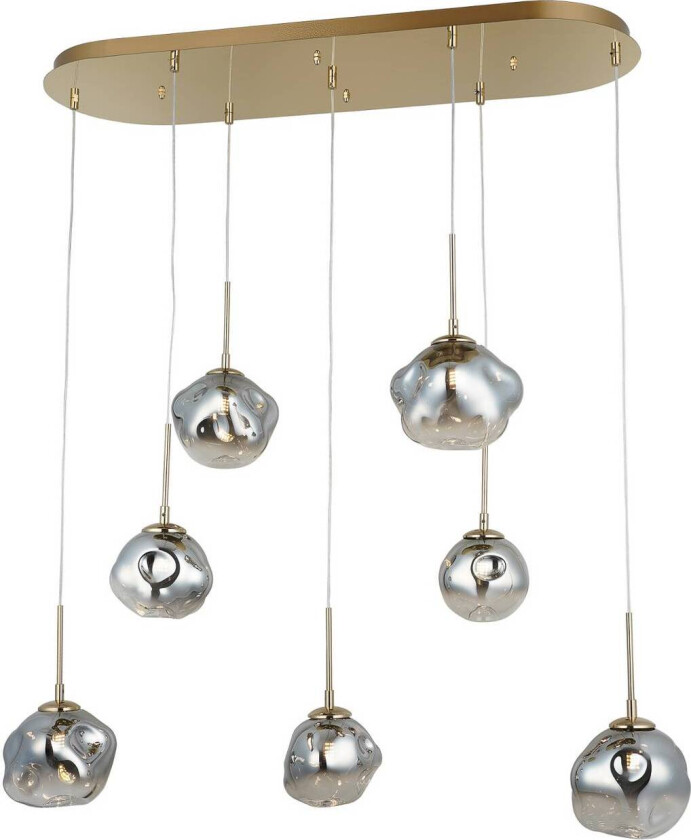 Herman hengelampe, 7 lyskilder, gullfarget, lengde 97 cm, glass