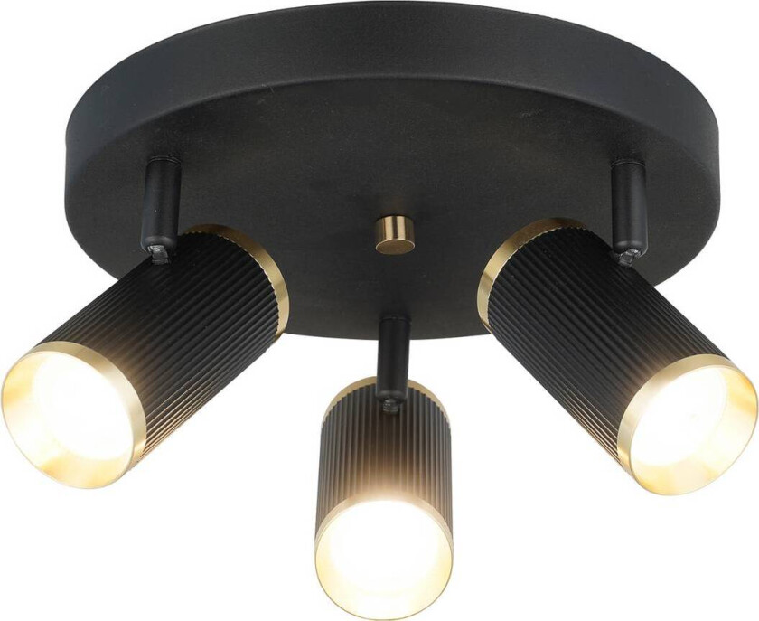 Lumen downlight, rund, 3 lyskilder, svart/messing, jern