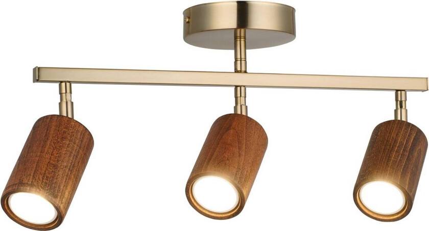 Legno downlight, lineær, 3 lyskilder, brun/messing, tre