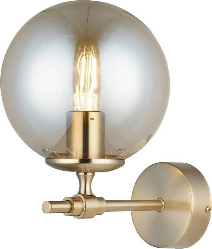 Portemo vegglampe, messingfarget, høyde 27 cm, glass, jern