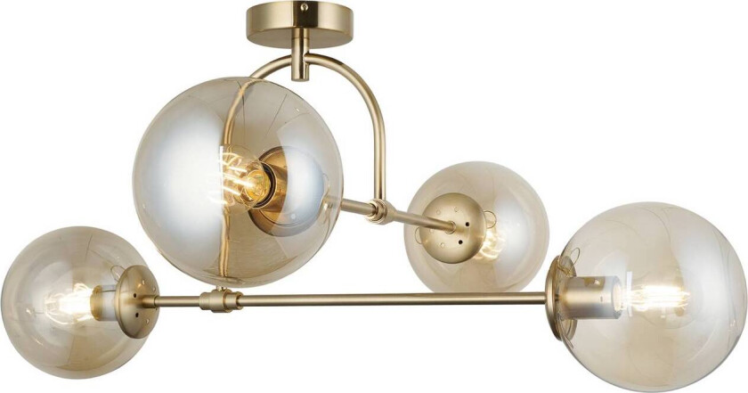 Portemo taklampe, messing, lengde 83 cm, 4 lyskilder, glass