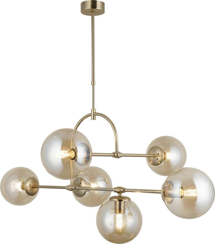 Portemo hengelampe, messing, lengde 104 cm, 6 lyskilder, glass