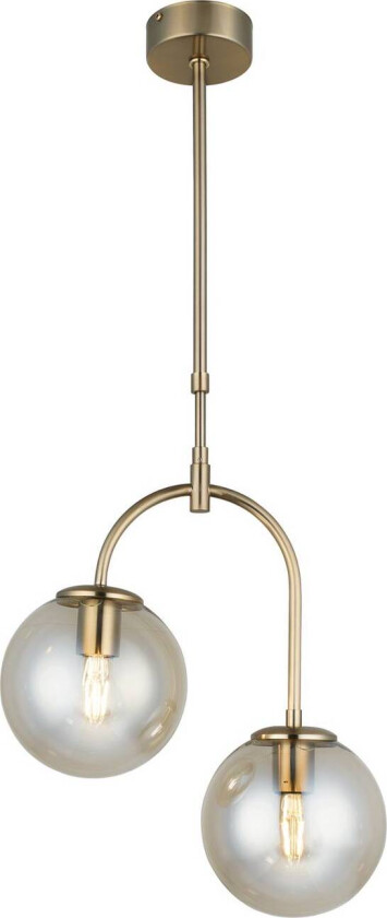 Portemo hengelampe, messing, Ø 37 cm, 2 lyskilder, glass