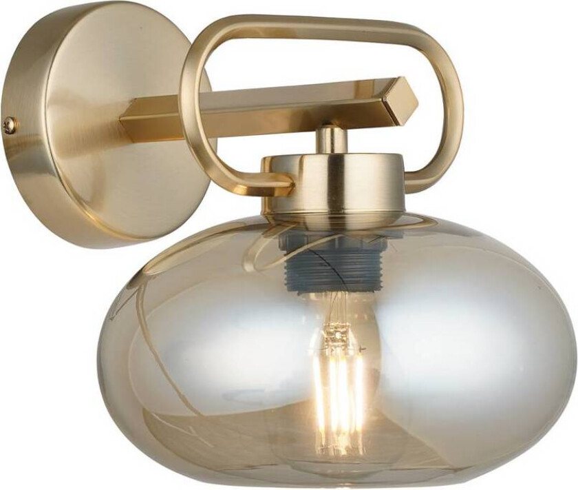 Rolan vegglampe, messingfarget, Ø 19 cm, høyde 21 cm, glass