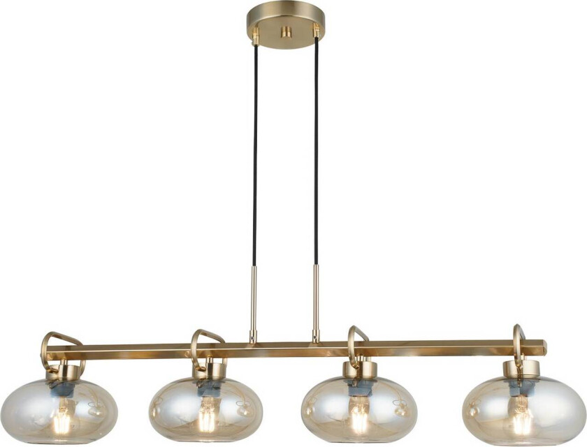 Rolan hengelampe, messingfarget, lengde 94 cm, 4 lyskilder, glass