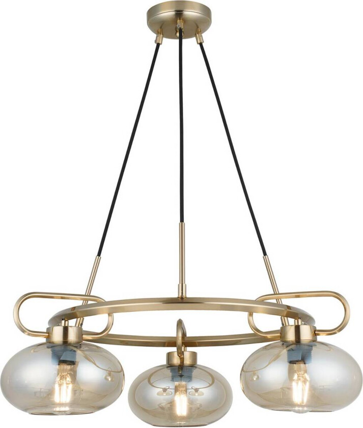 Rolan hengelampe, messingfarget, Ø 56 cm, 3 lyskilder, glass