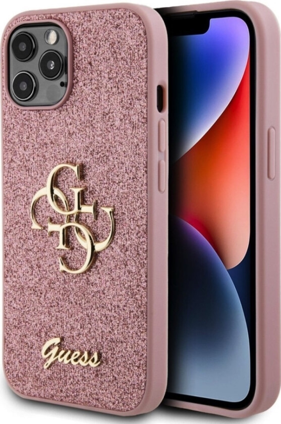 Pu Fixed Glitter 4G Metal Logo Deksel Til Iphone 12/12 Pro Pink
