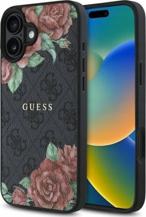 Guhmp16sp4ropemck Iphone 16 6.1" Czarny/Black Hardcase 4G Flowers Print Magsafe
