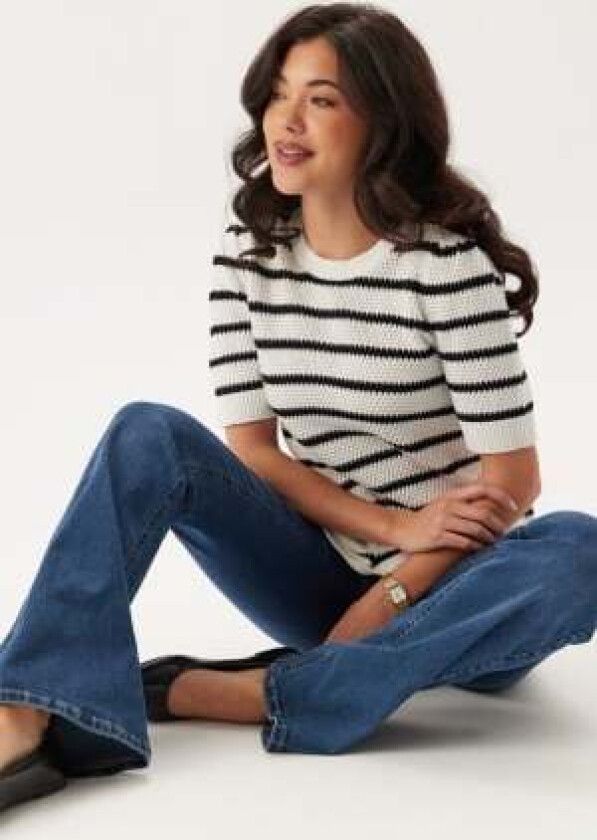 Vidalo O-neck S/S STRIPE KNIT_ White Alyssum Stripes:black L