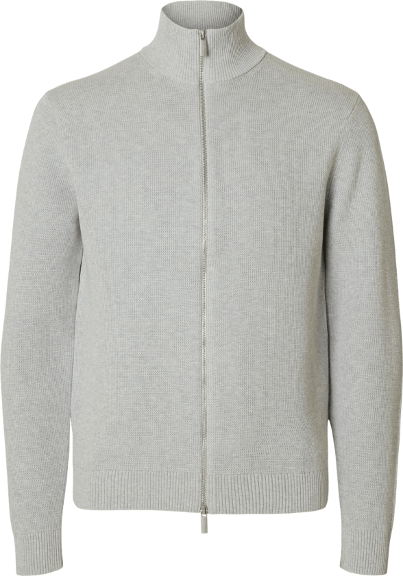 Selected Homme Dane Knit Structure Zip Jakke - Light Grey Melange