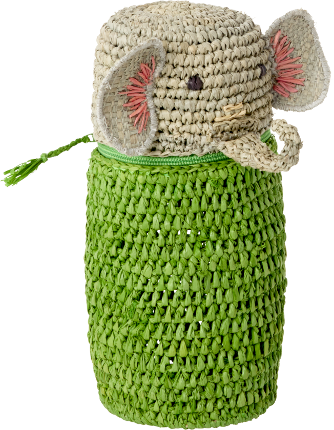 Raffia Crocheted Pencil Case/Purse - Elephant Shape - Green