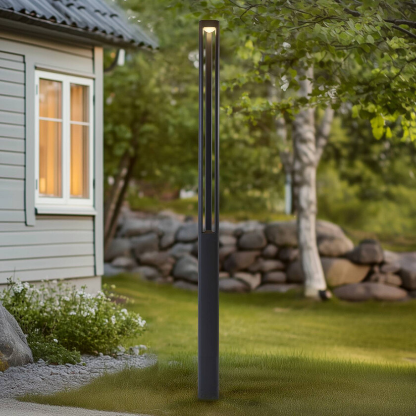 Lucande LED-gatelampe Zarek, mørkegrå, aluminium, høyde 230 cm