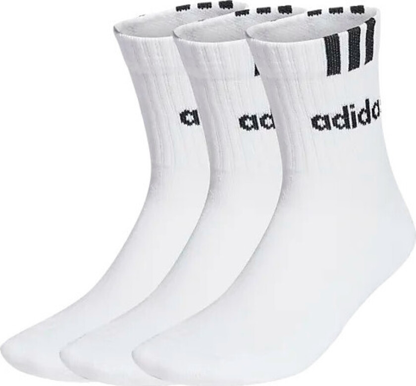 3-Stripes Linear Half-Crew Cushioned Socks 3 Pairs White/black