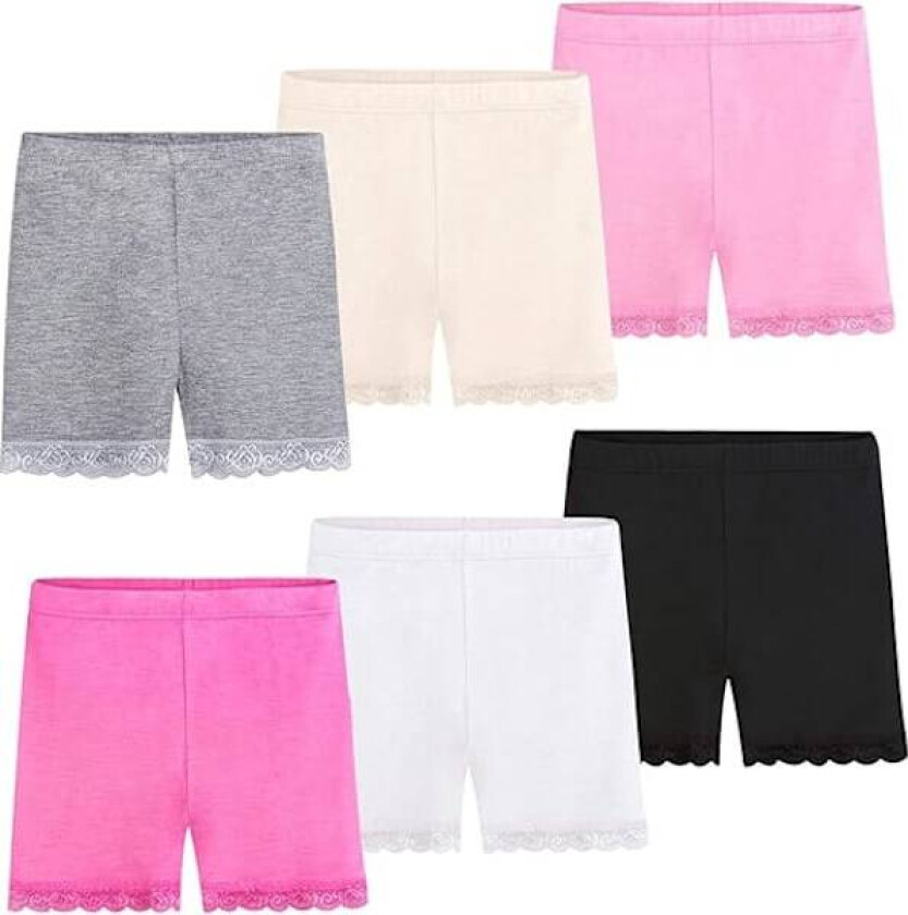 Sykkelshorts for jenter, svart, 6-pakning, med blonderkant, sportsklær for barn, 2-10 år 7-8 Years