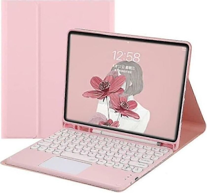 iPad 9. generasjon, 8. generasjon, 7. generasjon 10,2 tommer / Air 3 Pro 10,5 tommer Tastaturdeksel med Touchpad Søt Rund Nøkkel Farge Tastatur Avtakbart Bluetooth Touch Nøkkel Pink