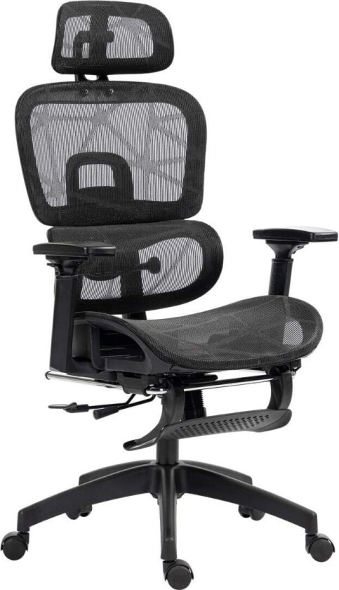 Kontorstol ergonomisk skrivebordsstol med armlener, hodestøtte, korsryggstøtte, høydejusterbar mesh svingstol med vippefunksjon