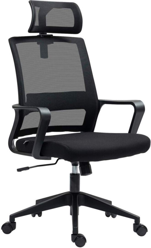 Kontorstol Ergonomisk skrivebordsstol med armlen, justerbar hodestøtte, høydejusterbar mesh-snurrestol med vippefunksjon, svart