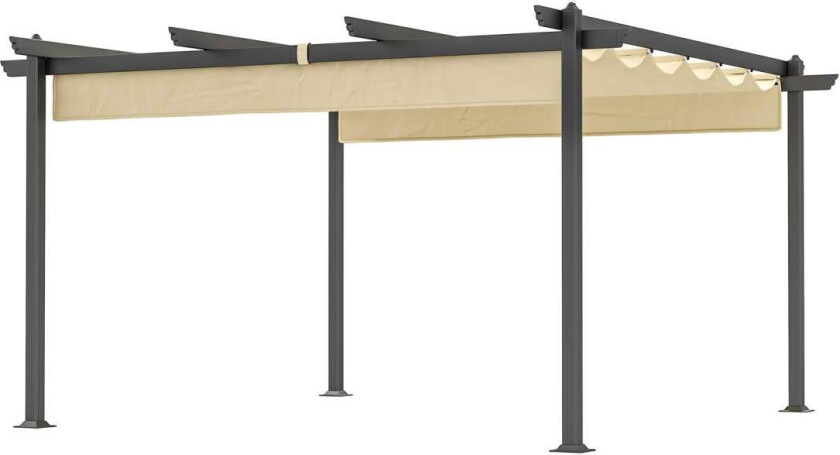 Pergola ca 4x4m hagepaviljong, terrassetak av aluminium, hagepaviljong med justerbart tak, frittstående, solskjerming for terras