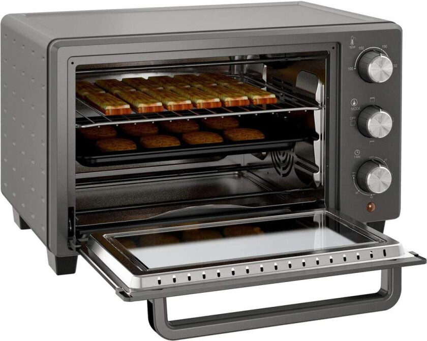 Bilde av Miniovn 21L 1400W 60 min Timer, liten ovn med 100°C-230°C justerbar temperaturtilberedningstid, miniovn med stekebrett, rist, bo